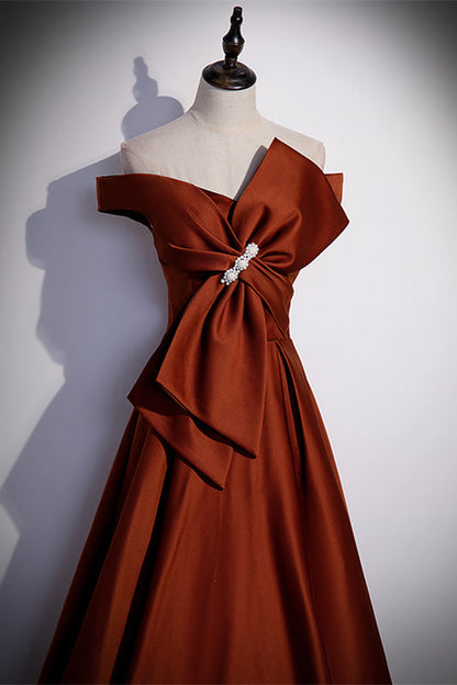 Casual Satin A-Line Off-Shoulder Empire Prom Dress With Bow