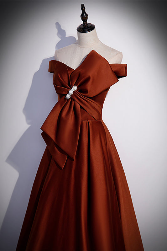 Casual Satin A-Line Off-Shoulder Empire Prom Dress With Bow