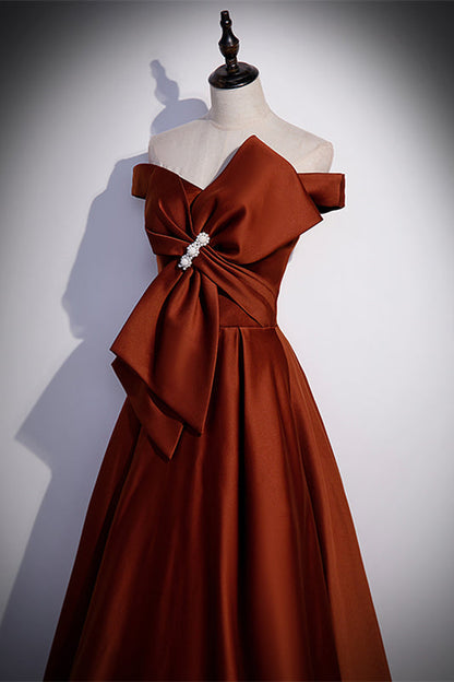 Casual Satin A-Line Off-Shoulder Empire Prom Dress With Bow