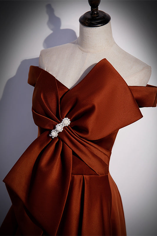 Casual Satin A-Line Off-Shoulder Empire Prom Dress With Bow
