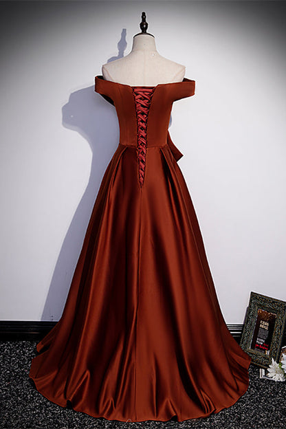 Casual Satin A-Line Off-Shoulder Empire Prom Dress With Bow