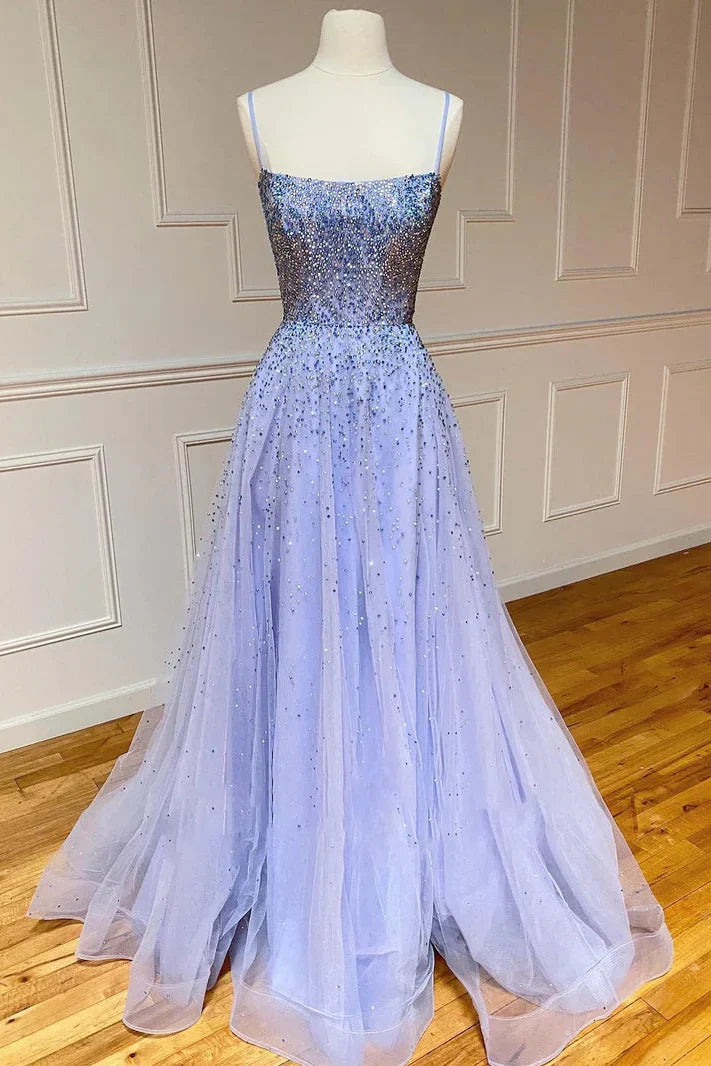 Tulle A-Line Bateau Appliques Lace Up Prom Dress