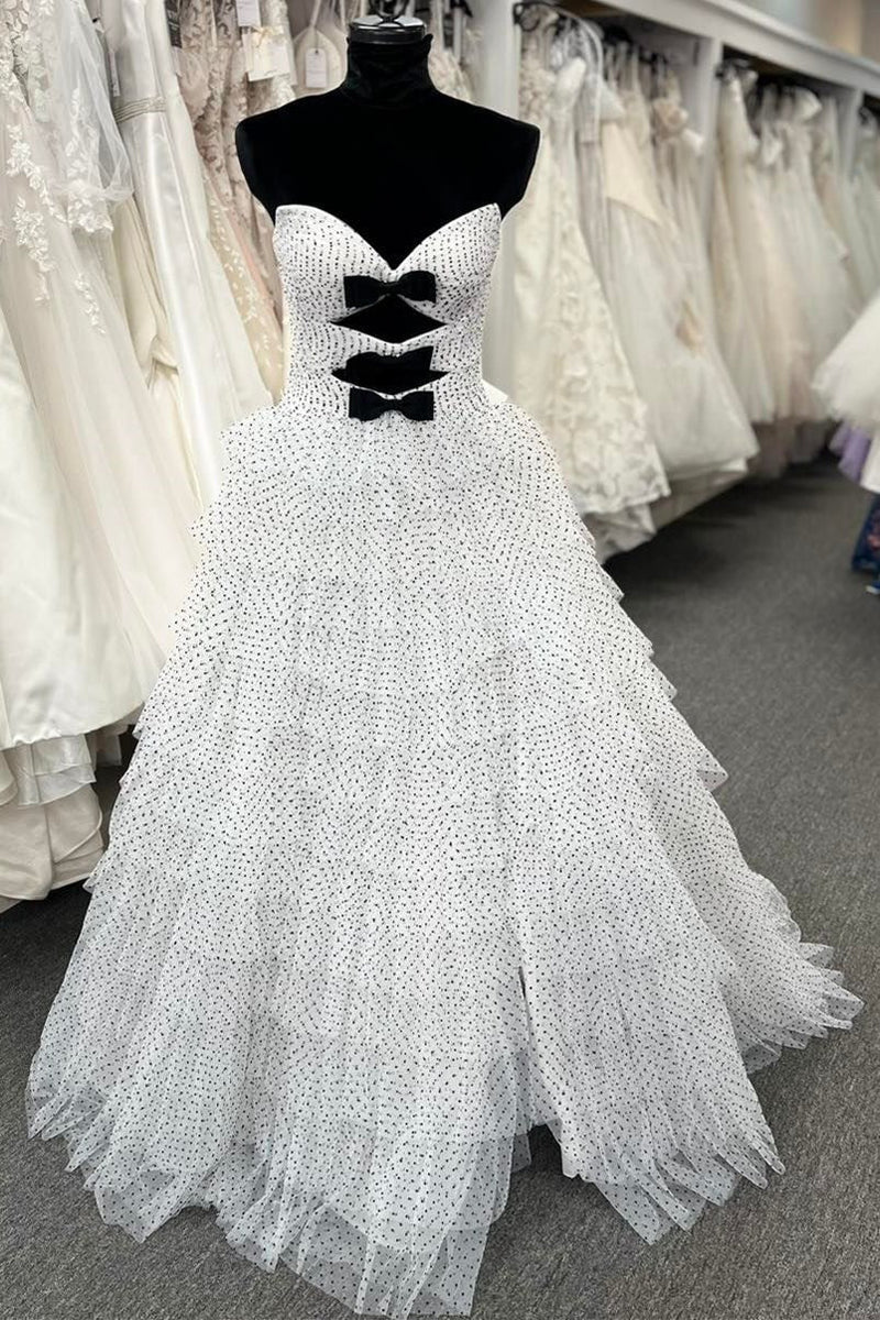 Tulle A-Line Sweetheart Strapless Empire Tiered Prom Dress
