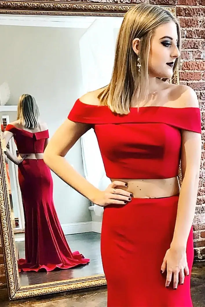 Two Piece Off-Shoulder Mermaid Long Party Prom Dress
