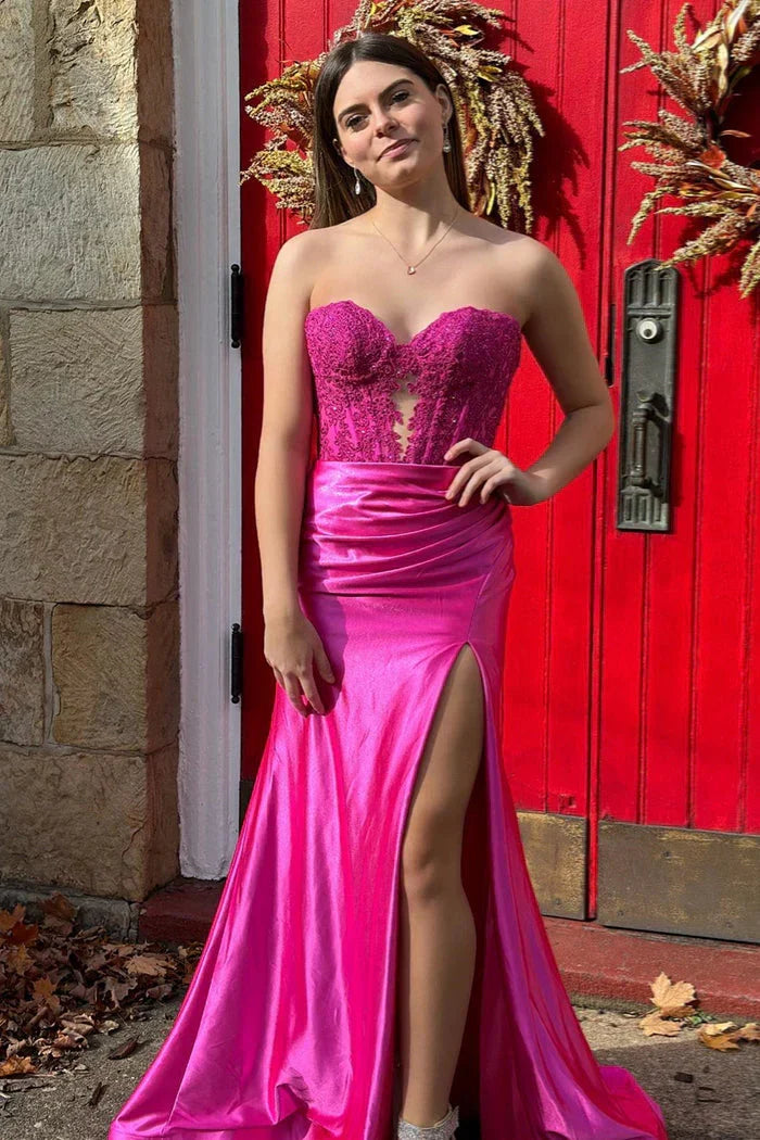 Two Tone Sweetheart Strapless Mermaid Prom Dress With Slit