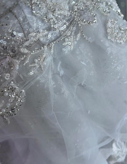 Gorgeous Silver Tulle Beaded Mermaid Long Wedding Dress Formal Bridal Dress SP1450