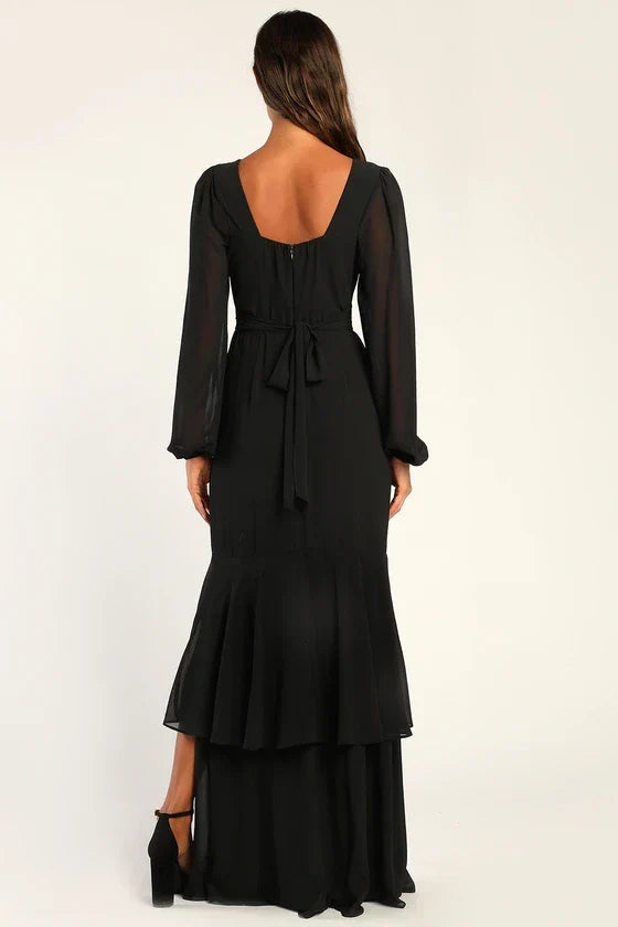 V-Neck Long Sleeves Empire Satin A-Line Bridesmaid Dress