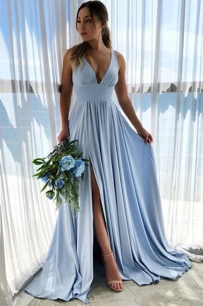 V-Neck Sleeveless A-Line Bridesmaid Dress With Slit