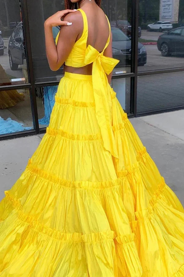 V-Neck Sleeveless Two Piece Long Party Formal Dress
