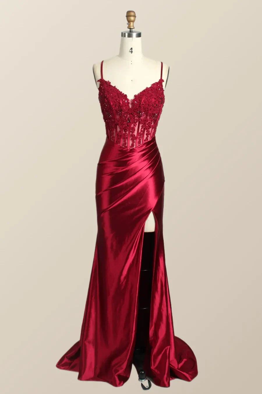 V-Neck Spaghetti Straps Lace Appliques Mermaid Prom Dress