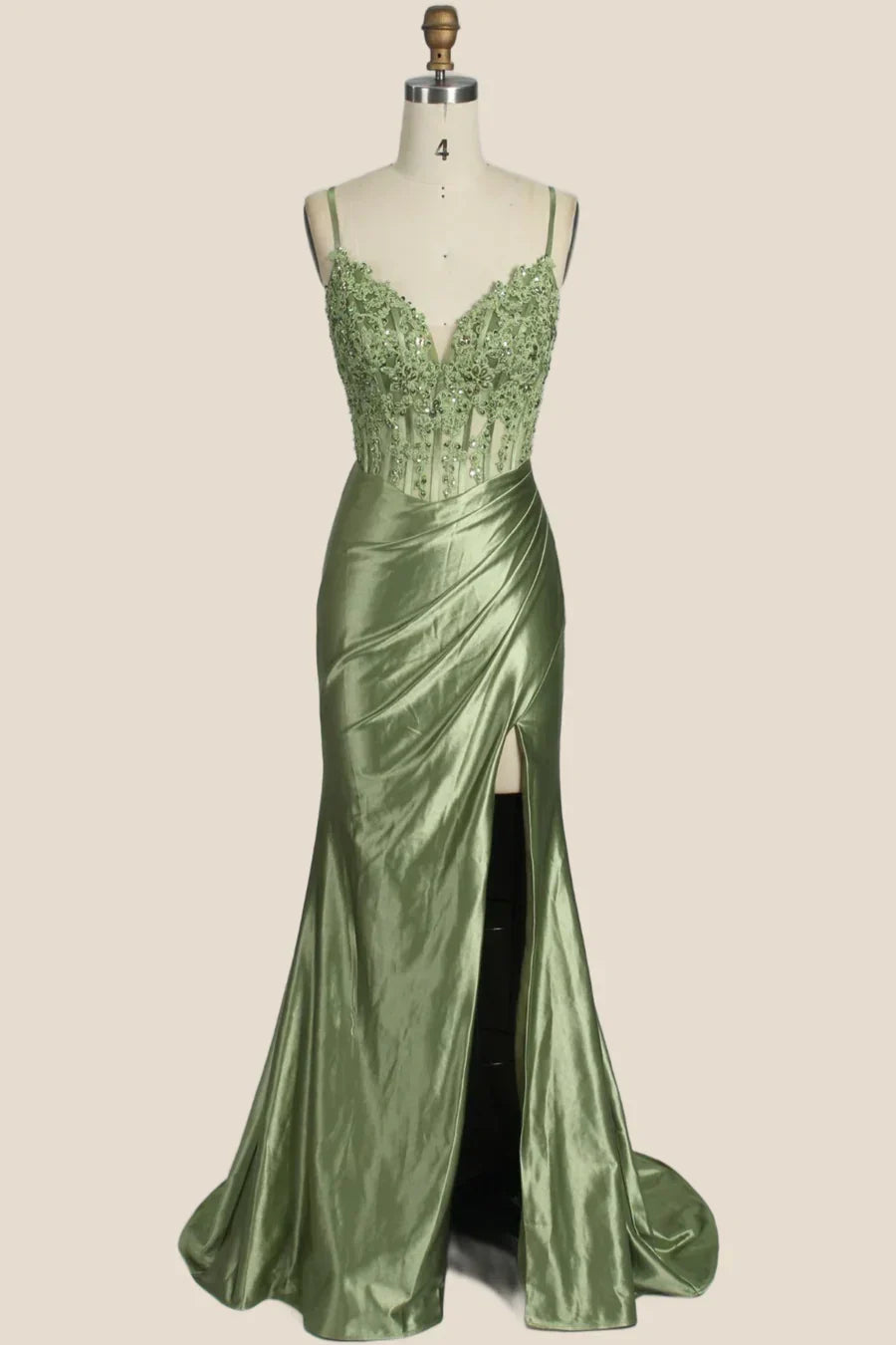 V-Neck Spaghetti Straps Lace Appliques Mermaid Prom Dress