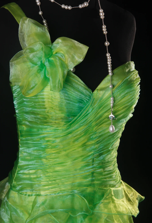 Unique Green One Shoulder Organza Layered Ruffles Long Evening Dress Birthday Dress SP1695