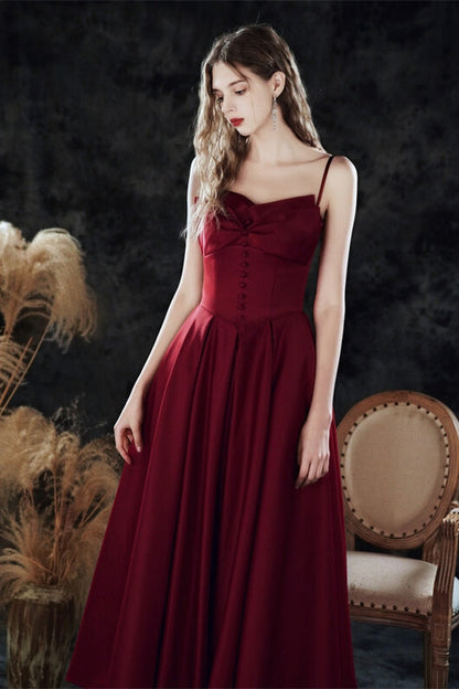 Vintage Style Burgundy Tea Length Dress