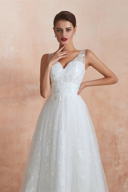 White Lace A-line Long Wedding Dress