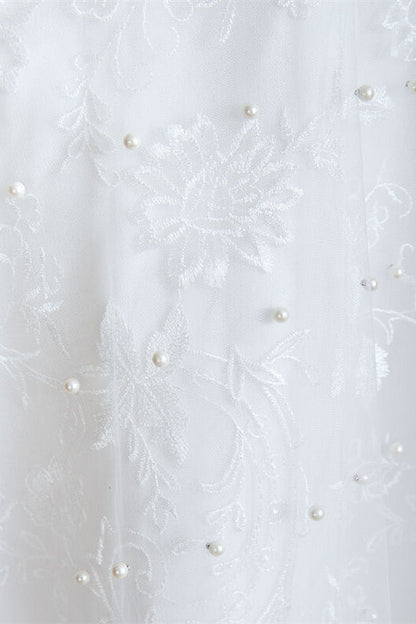 Casual White Long Wedding Dress with Pearls