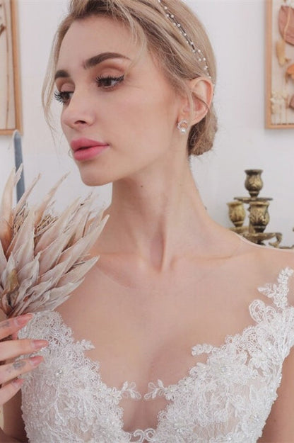 Plunge White A-line Long Wedding Dress with Pockets