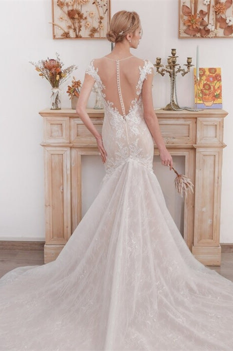 Plunge White A-line Long Wedding Dress with Pockets