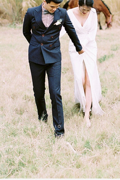 Bell Sleeves White Long Wrap Wedding Dress