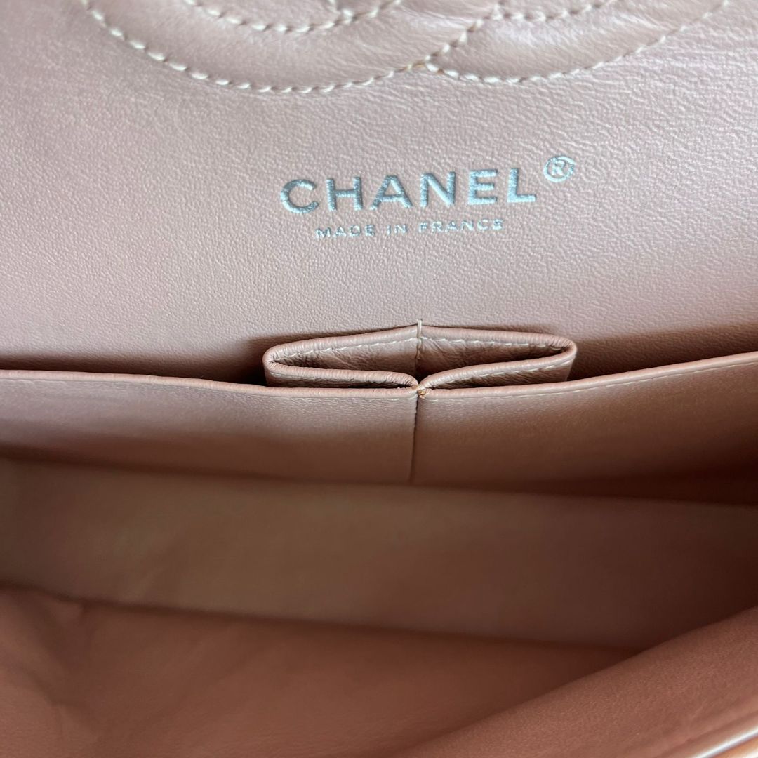Chanel Gold/Orange Quilted Patent Leather Classic Double Flap Bag