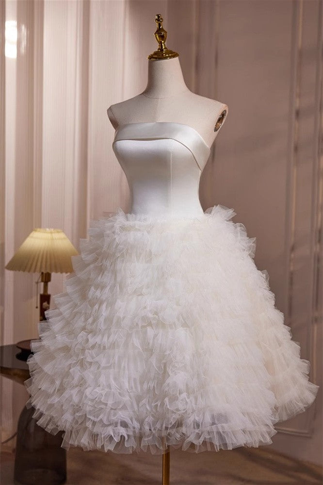 White Satin Tulle Straps Short Homecoming Dress Party Dress