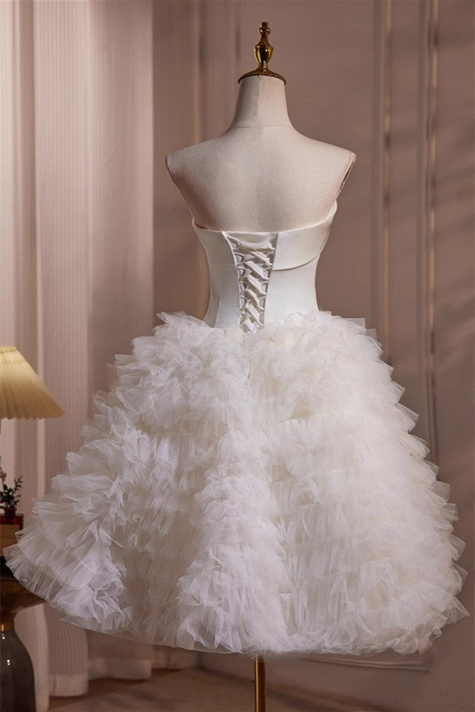 White Satin Tulle Straps Short Homecoming Dress Party Dress