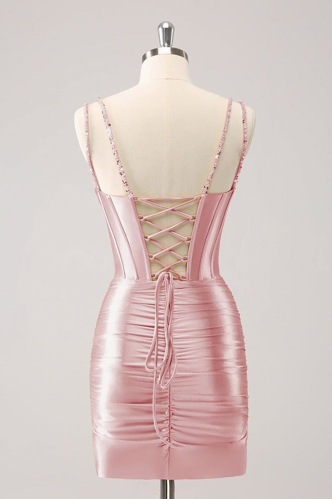 Women Gorgeous Blush Homecoming Dress with  Bodycon Corset Short Prom Dress