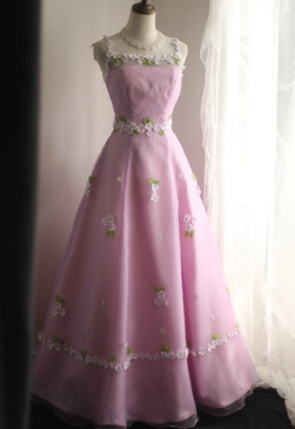 Cute Pink Spaghetti Straps Tulle Satin Appliques Long Birthday Prom Dress Evening Gown SP1850
