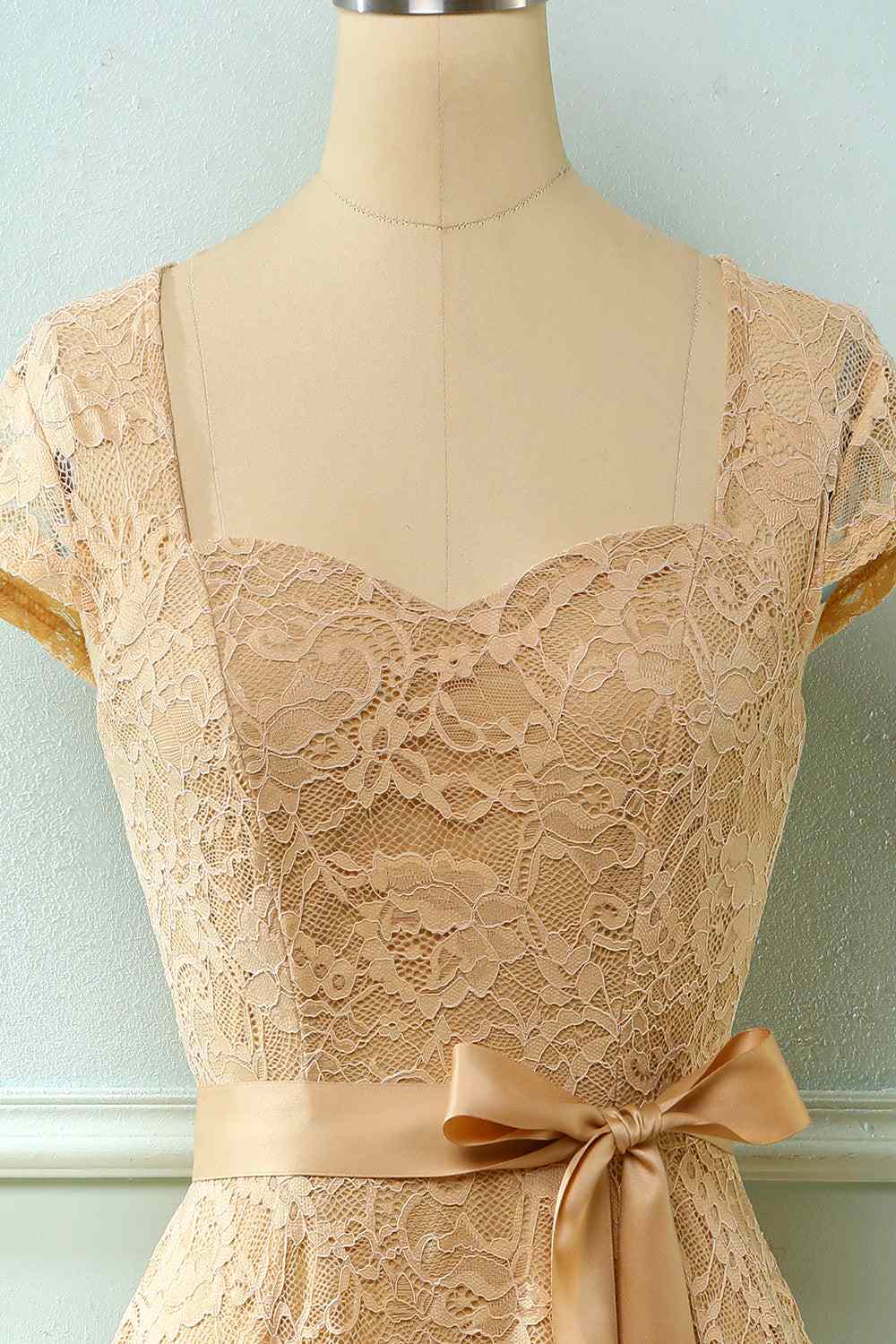 A-line Cap Sleeves Lace Sash Mini Bridesmaid Dress