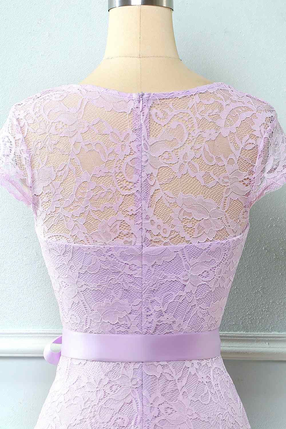 A-line Cap Sleeves Lace Sash Mini Bridesmaid Dress
