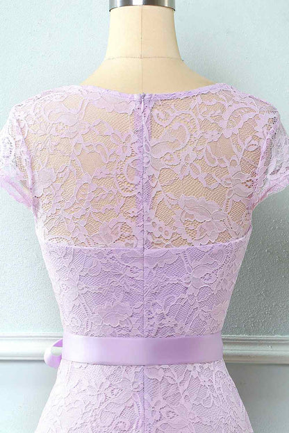 A-line Cap Sleeves Lace Sash Mini Bridesmaid Dress