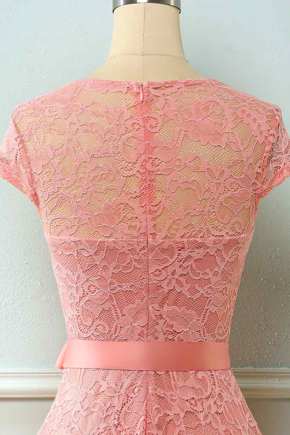 A-line Cap Sleeves Lace Sash Mini Bridesmaid Dress