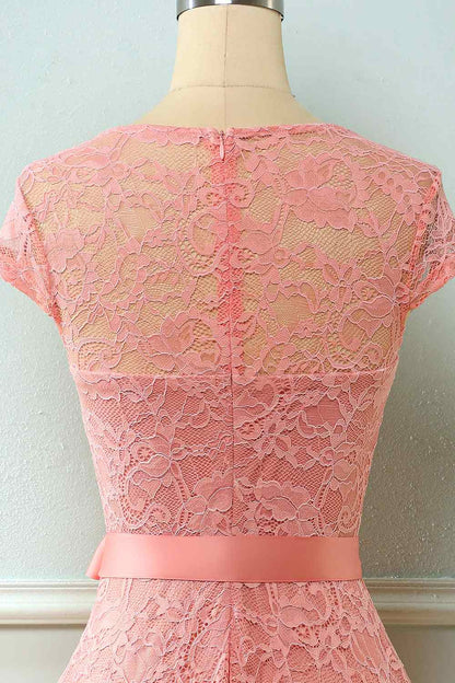 A-line Cap Sleeves Lace Sash Mini Bridesmaid Dress