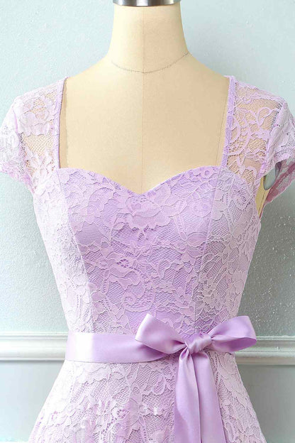 A-line Cap Sleeves Lace Sash Mini Bridesmaid Dress
