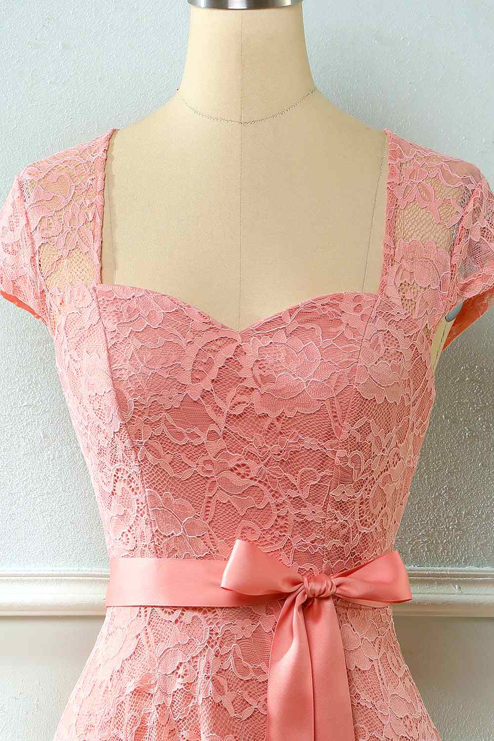 A-line Cap Sleeves Lace Sash Mini Bridesmaid Dress