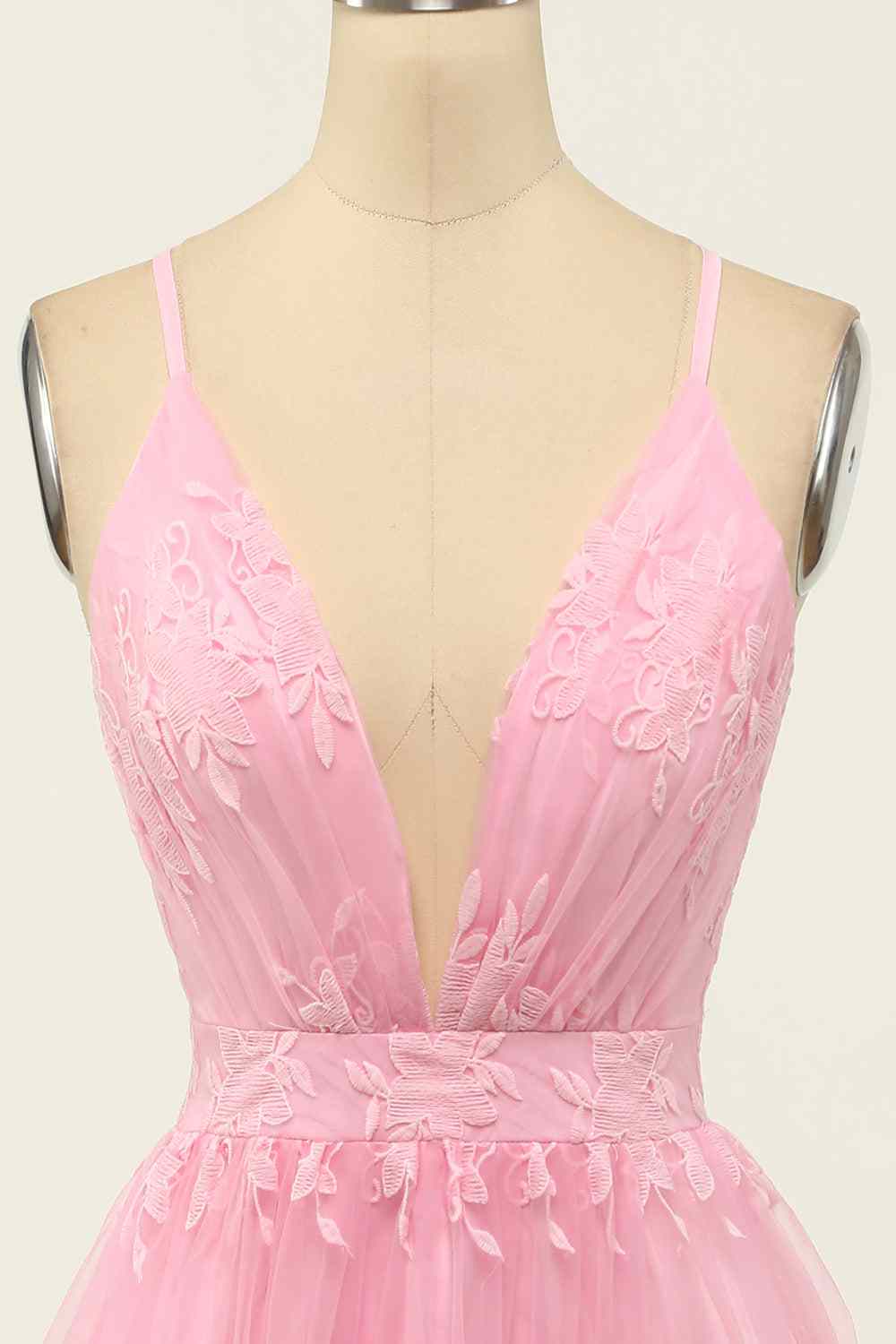 A-line Deep V Neck Crossed Back Embroidery Mini Homecoming Dress