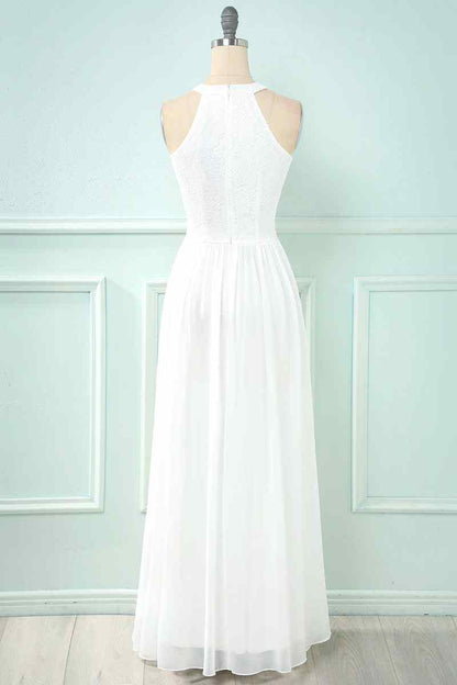A-line Halter Lace Cut-Out Chiffon Long Bridesmaid Dress