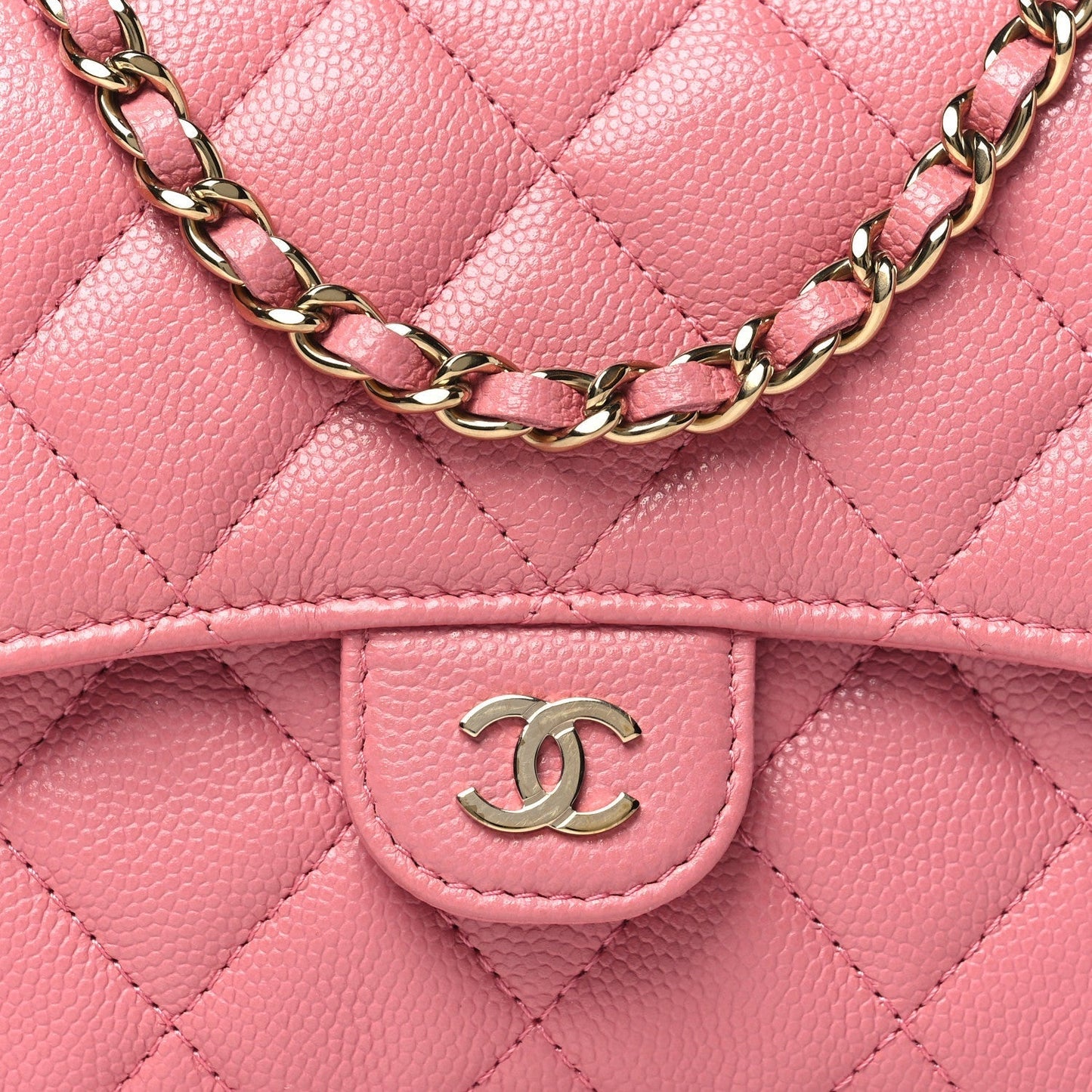 Caviar Quilted Flap Phone Holder With Chain Pink