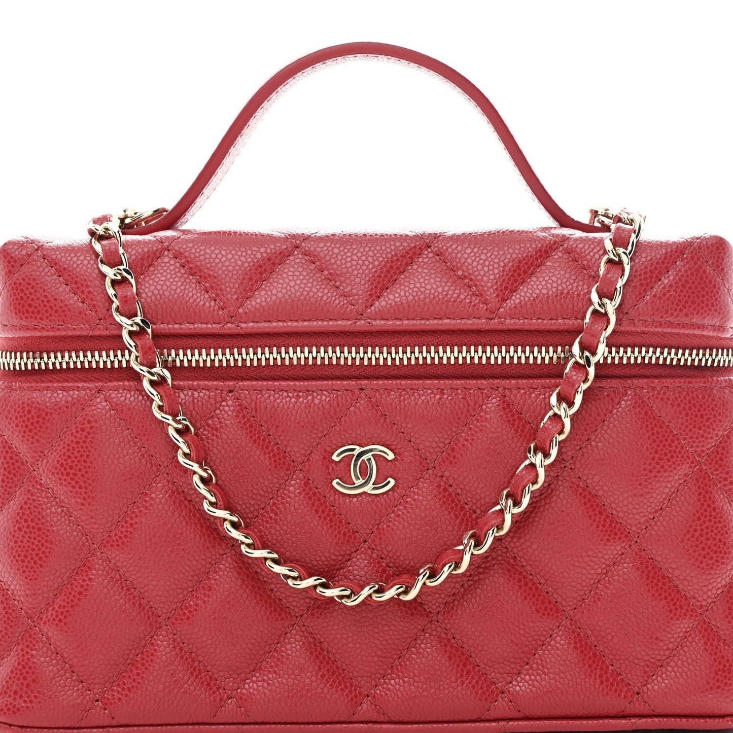 Caviar Quilted Top Handle Slim Vanity With Chain Red
