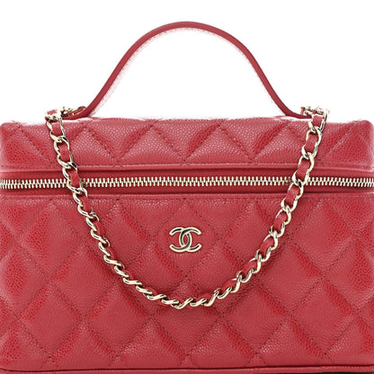 Caviar Quilted Top Handle Slim Vanity With Chain Red