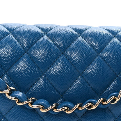 Caviar Quilted Medium Double Flap Blue