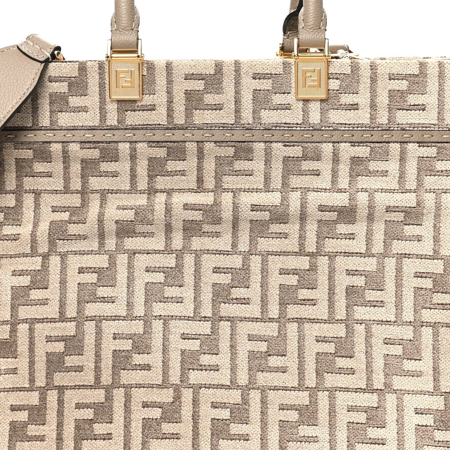 Chenille Vitello Cher FF Medium Fendi Sunshine Shopper Tote Tortora