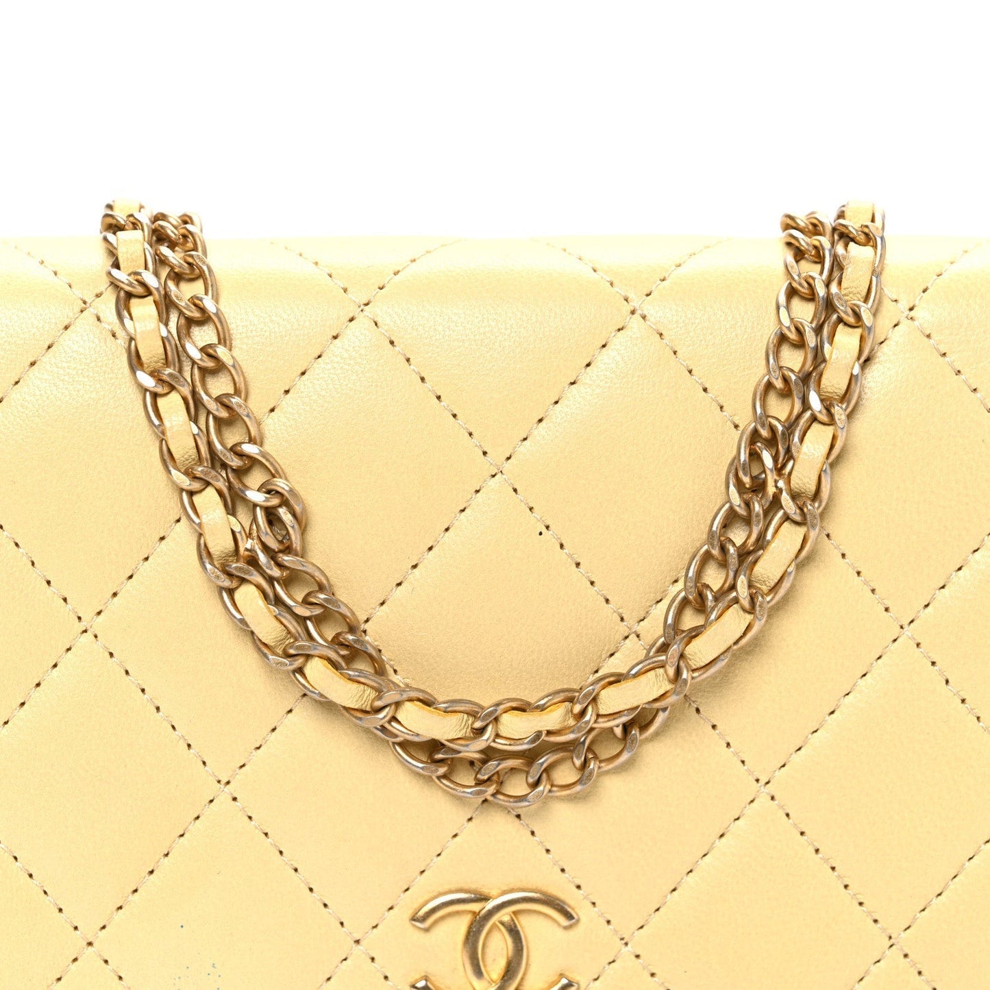 Lambskin Quilted Enamel Wallet On Chain WOC Yellow