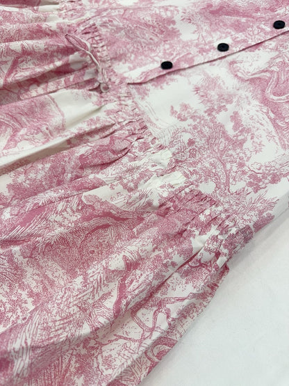 CD 25 Jouy Print Sleeveless Dress Pink Silk Cotton