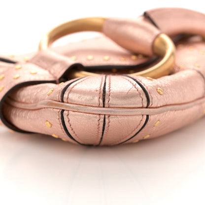 Metallic Calfskin Studded Horsebit Clutch Bag Pink