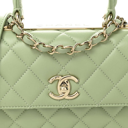 Lambskin Lacquered Quilted Mini Trendy CC Dual Handle Flap Bag Light Green