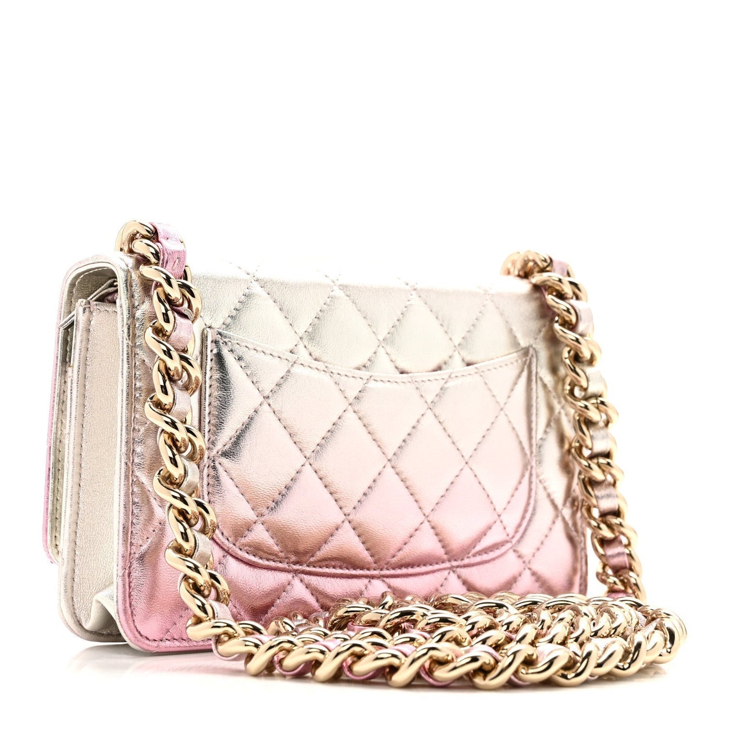 Gradient Metallic Lambskin Quilted Like A Wallet Wallet On Chain WOC Gold Pink