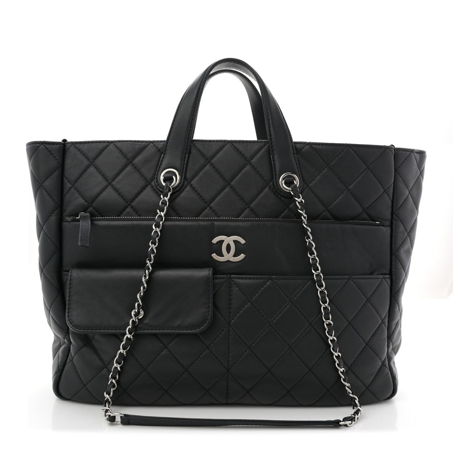 Calfskin Quilted Ultra Pocket Shopping Tote Black