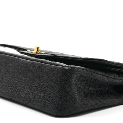 Caviar Quilted Medium Double Flap Black