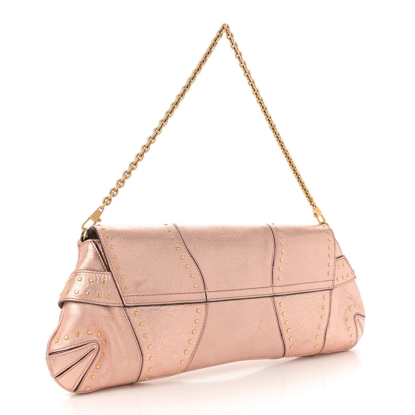Metallic Calfskin Studded Horsebit Clutch Bag Pink