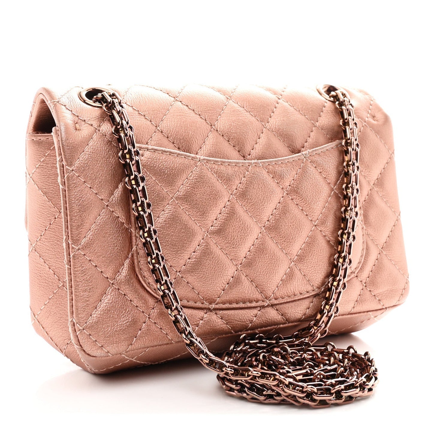 Metallic Grained Calfskin Quilted 2.55 Reissue Mini Flap Copper Pink